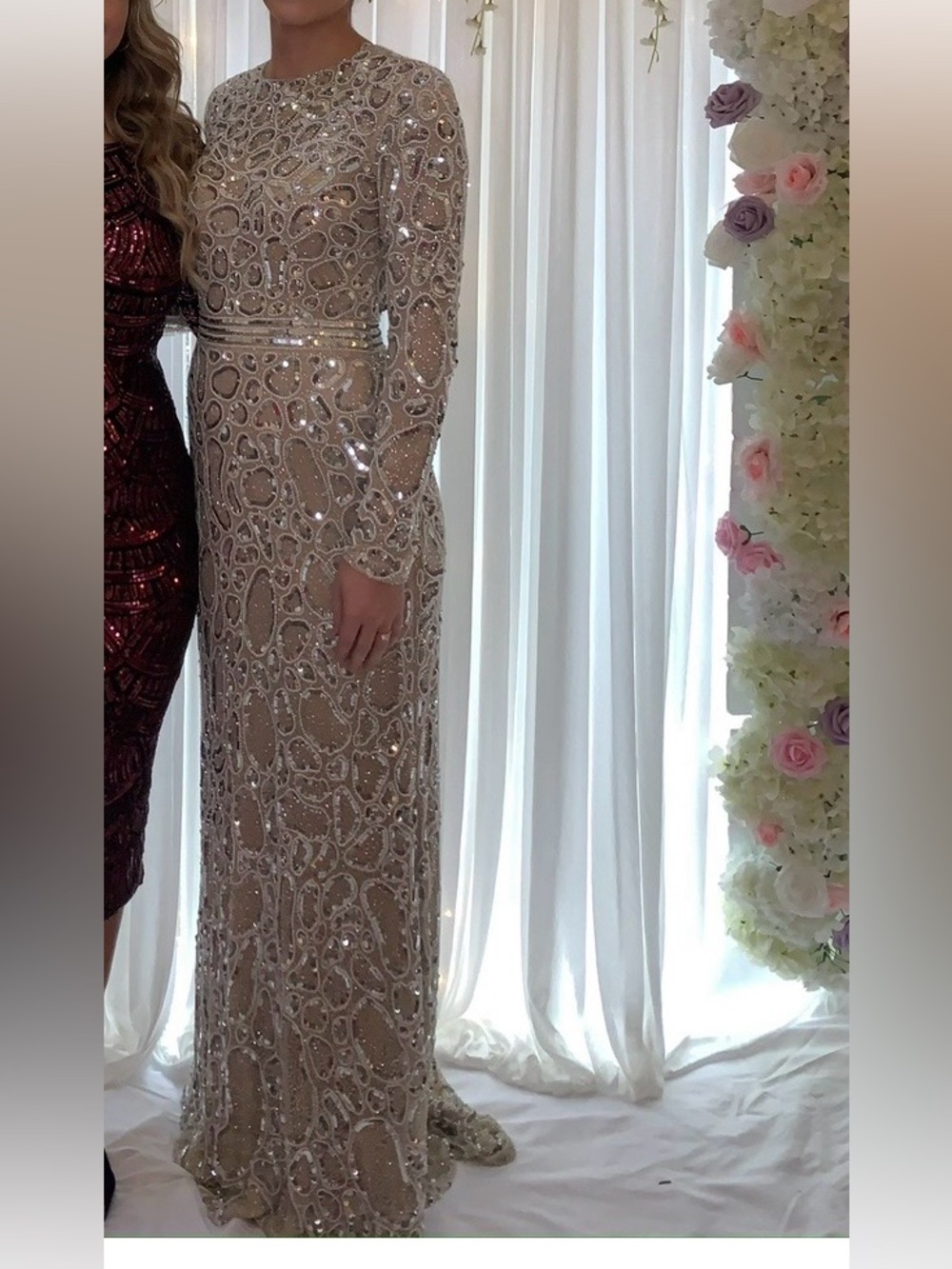 Mac Duggal Ivory and Champagne Sequin Embellished Gown